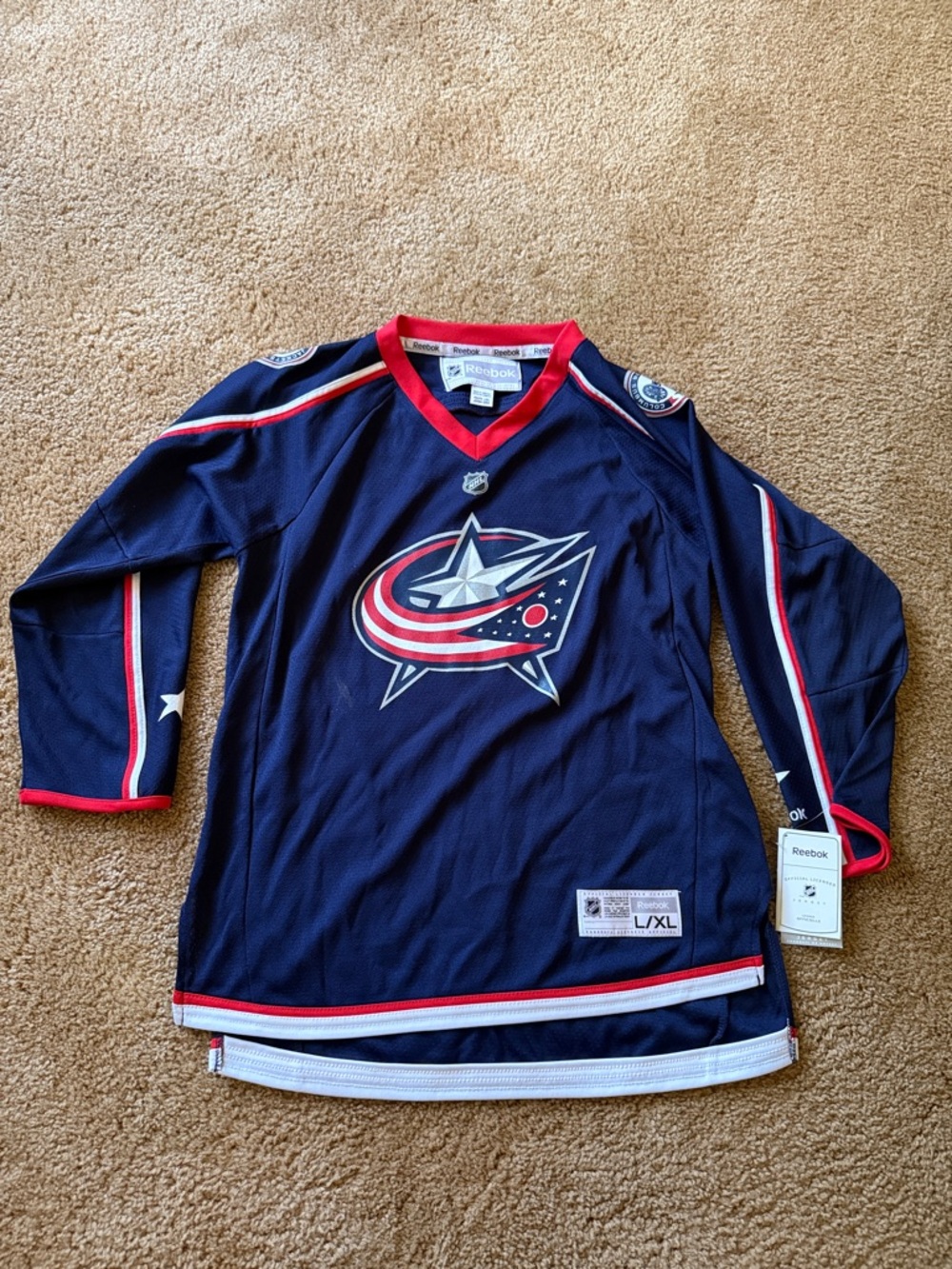 Reebok Kids Navy Blue Columbus Jackets Hockey Jersey new with tags